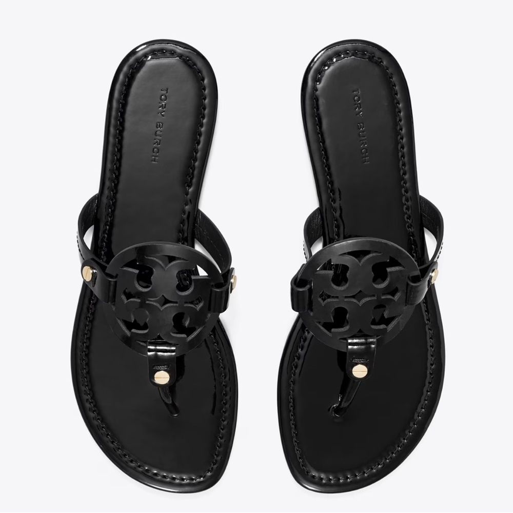 Tory Burch MILLER PATENT SANDAL in black! Size 7